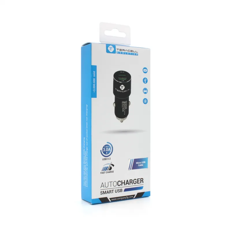 Auto punjac Teracell Evolution TC-05 2xUSB QC3.0 2.4A sa micro USB kablom crni