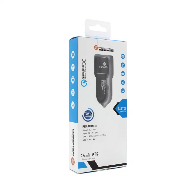 Auto punjac Teracell Evolution TC-05 2xUSB QC3.0 2.4A sa micro USB kablom crni