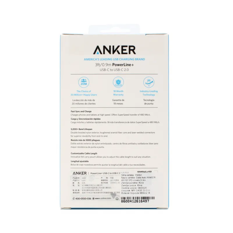 Data kabl ANKER A8187 PD crveni 0.9m