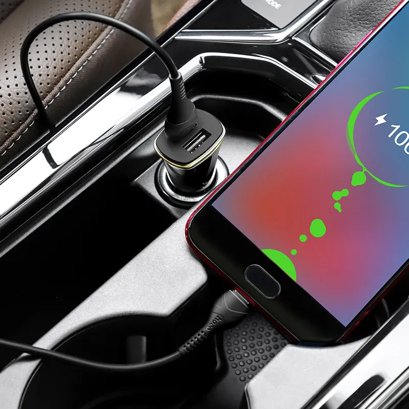 Auto punjac HOCO Z31 QC3.0 2xUSB sa micro USB kablom crni