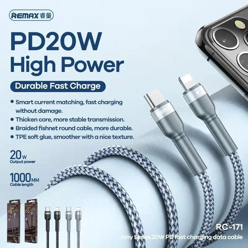 Data kabl REMAX Fast charging 20W PD RC-171 Type C na iPhone lightning srebrni 1m