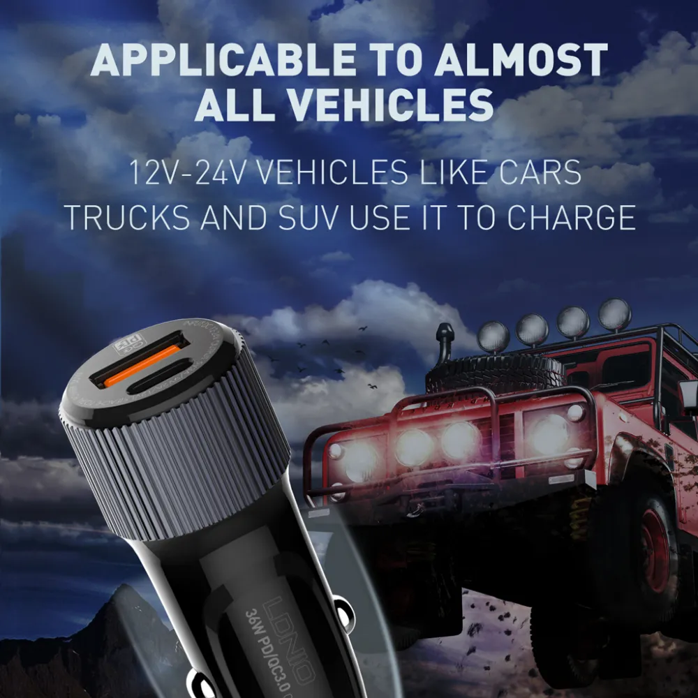 Auto punjac LDNIO C510Q PD/QC3.0 36W sa iPhone lightning kablom