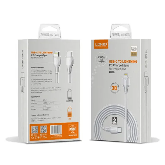 Data kabl LDNIO LC122-I 30W QC Type C na iPhone lightning 2m beli
