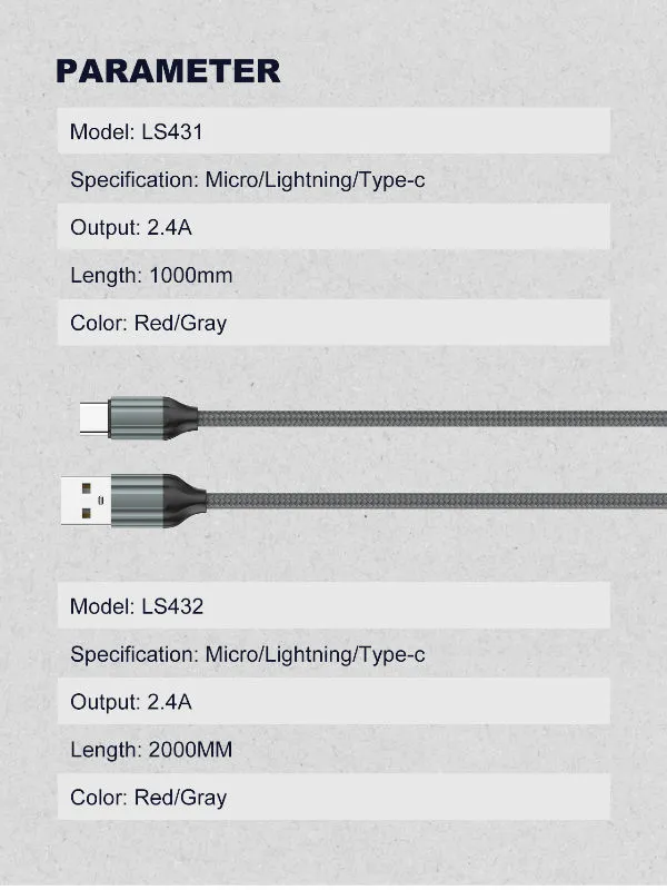 Data kabl LDNIO LS432 iPhone lightning sivi 2m