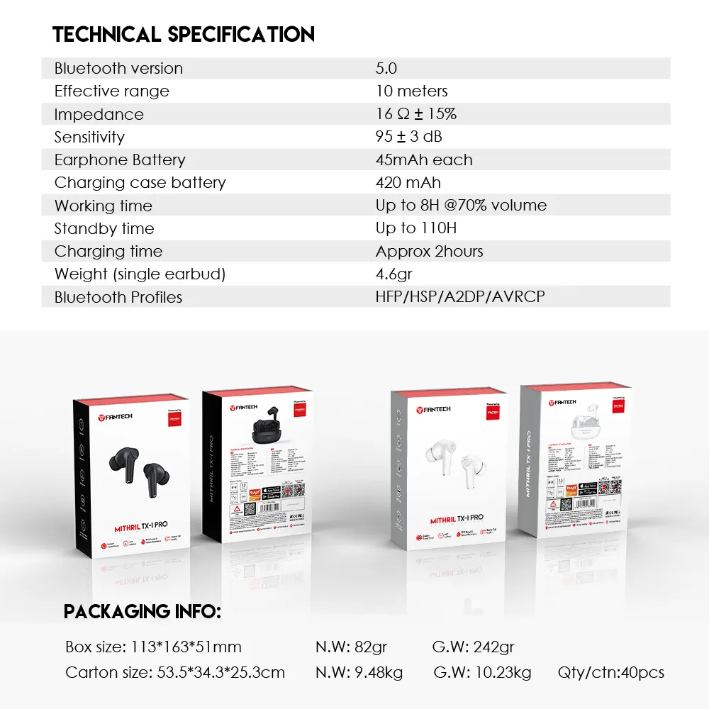 Bluetooth slusalice Fantech TX-1 Pro Mithril bele