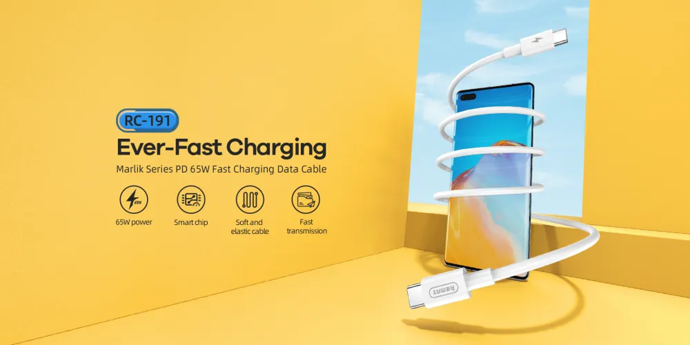 Data kabl REMAX RC-191 Fast Charging PD 65W Type C na Type C beli