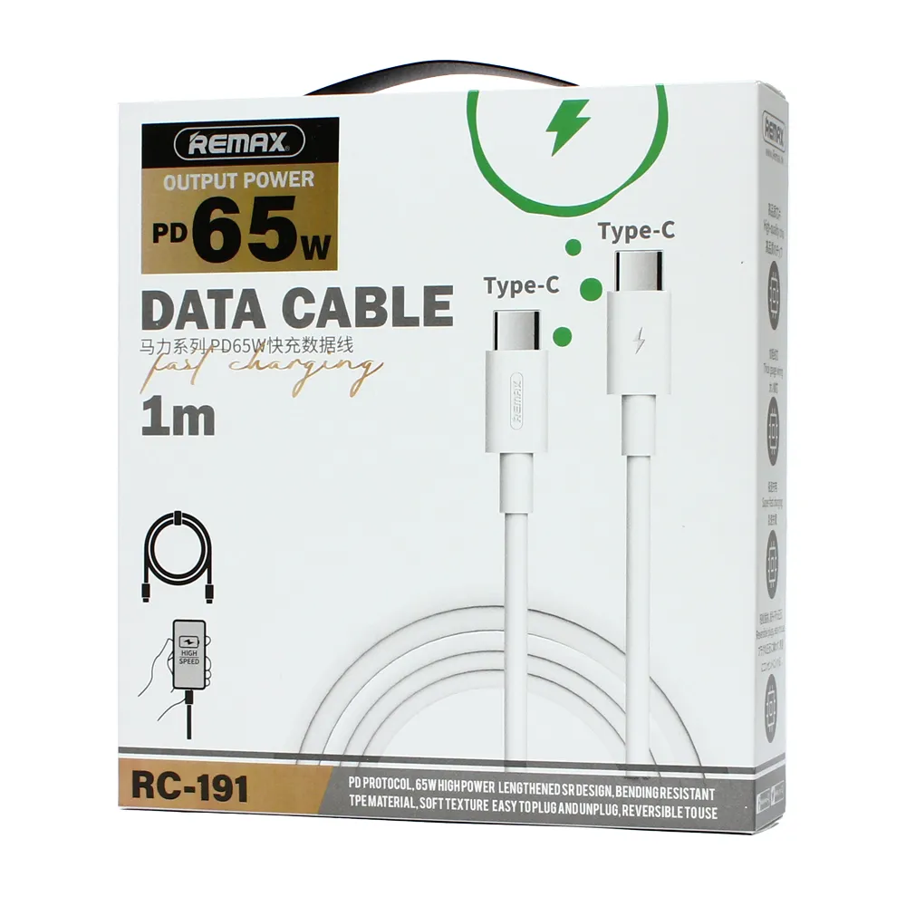 Data kabl REMAX RC-191 Fast Charging PD 65W Type C na Type C beli