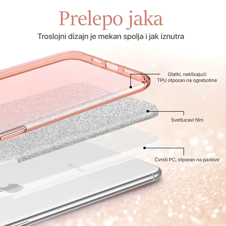 Maska Crystal Dust za iPhone 14 6.7 Plus roze