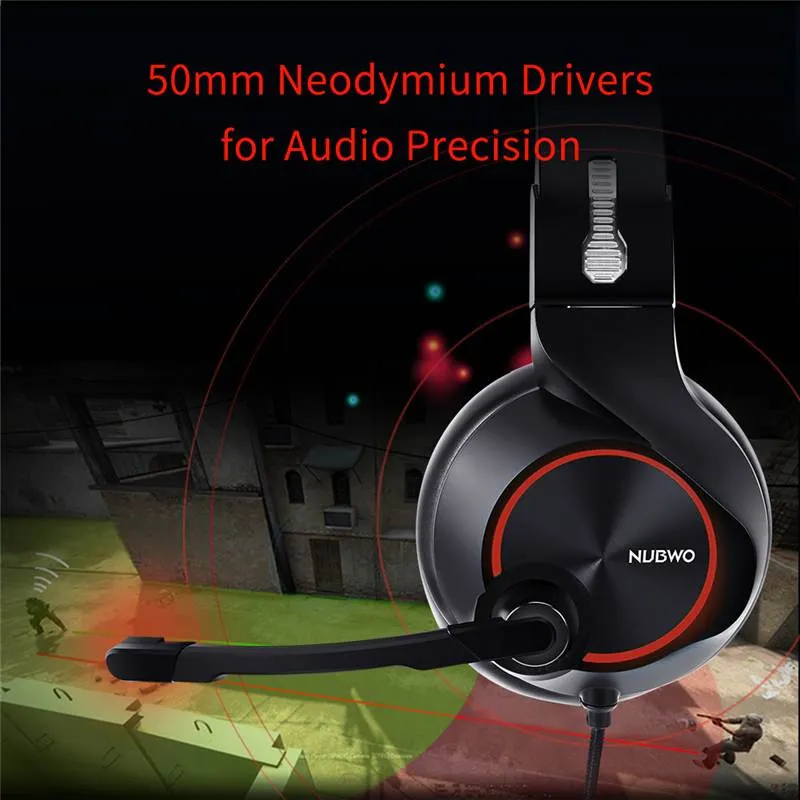 Slusalice Gaming Nubwo N11U LED USB crno crvene