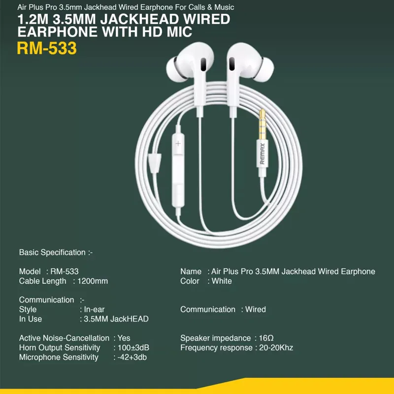 Slusalice REMAX RM-533 3.5mm bela