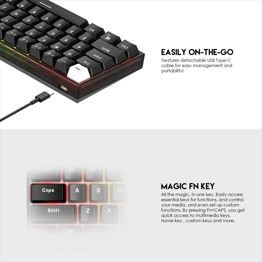Tastatura Mehanicka Gaming Fantech MK857 RGB Maxfit61 FROST crna (Blue switch)