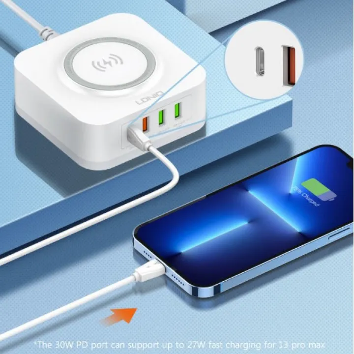 Kucni punjac LDNIO AW004 32W Desktop Wireless Quick Charge 3.0 + PD 30W beli