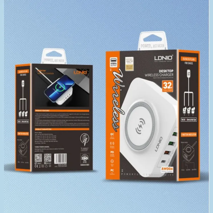 Kucni punjac LDNIO AW004 32W Desktop Wireless Quick Charge 3.0 + PD 30W beli