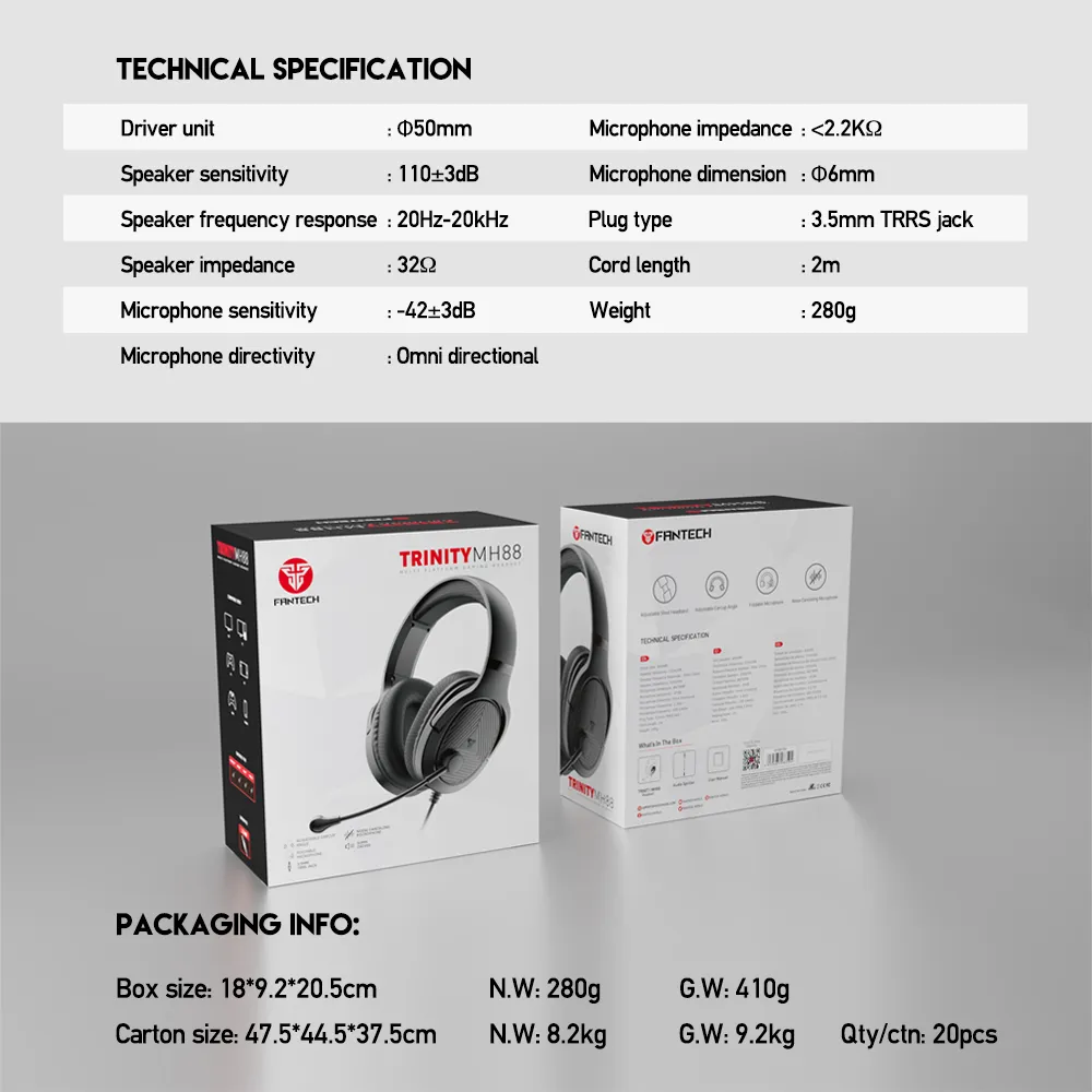 Slusalice Gaming Fantech MH88 Trinity crne