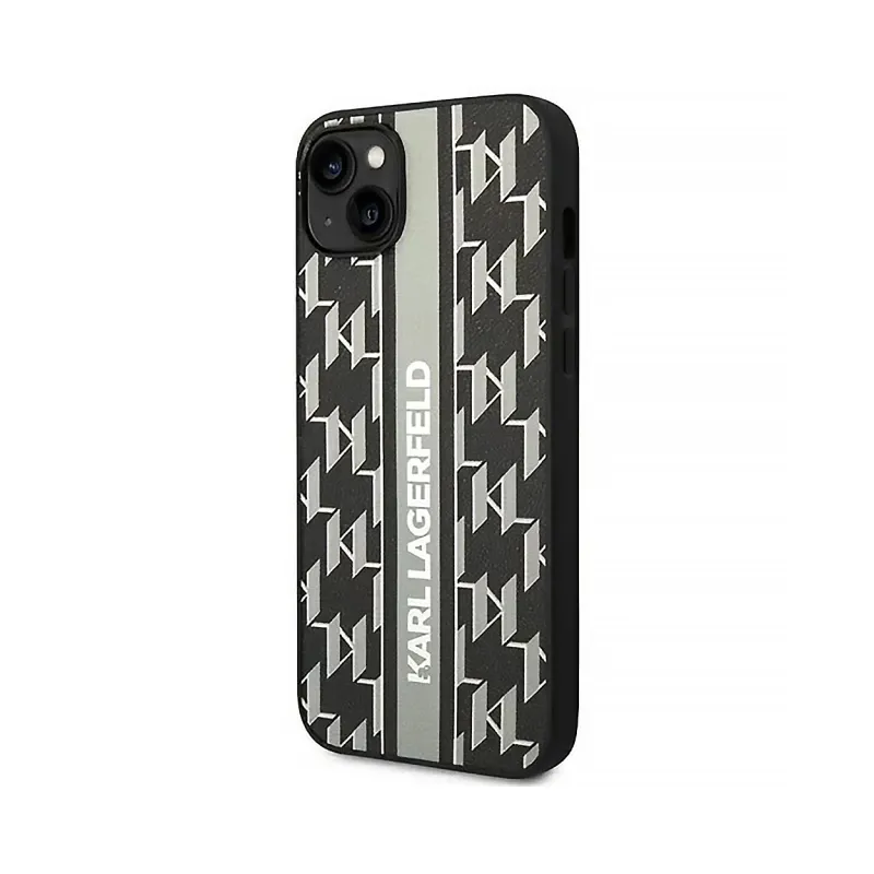 Maska Karl Lagerfeld Hc Monogram stripe za iPhone 14 6.1 siva (KLHCP14SPGKLSKG)