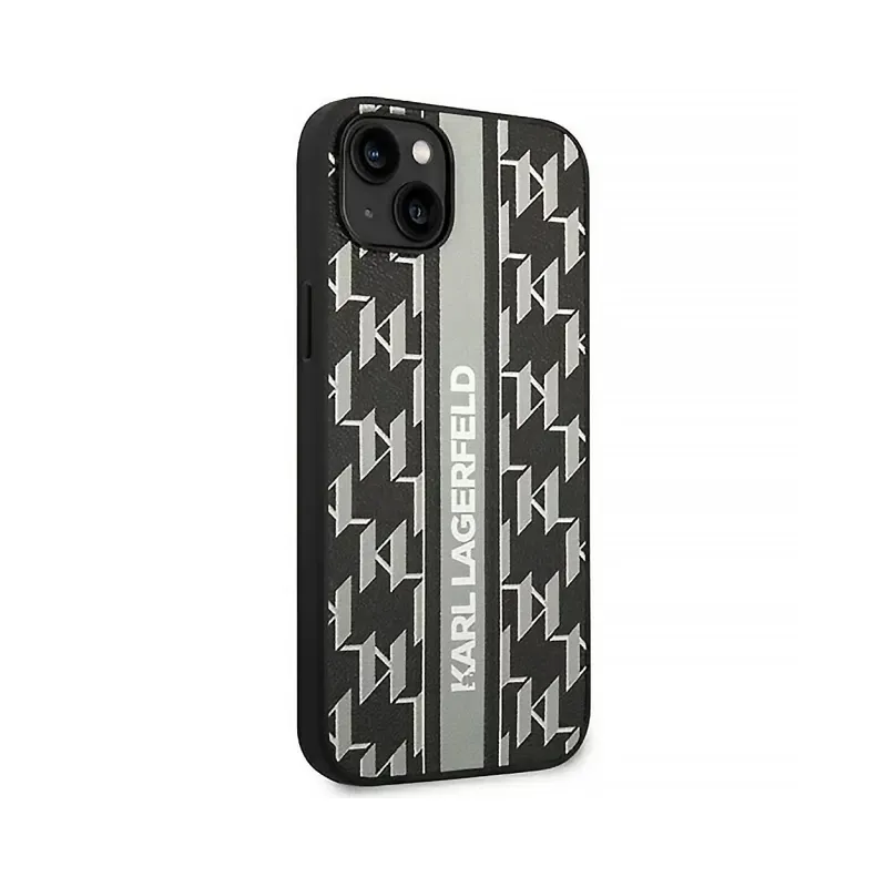 Maska Karl Lagerfeld Hc Monogram stripe za iPhone 14 6.1 siva (KLHCP14SPGKLSKG)