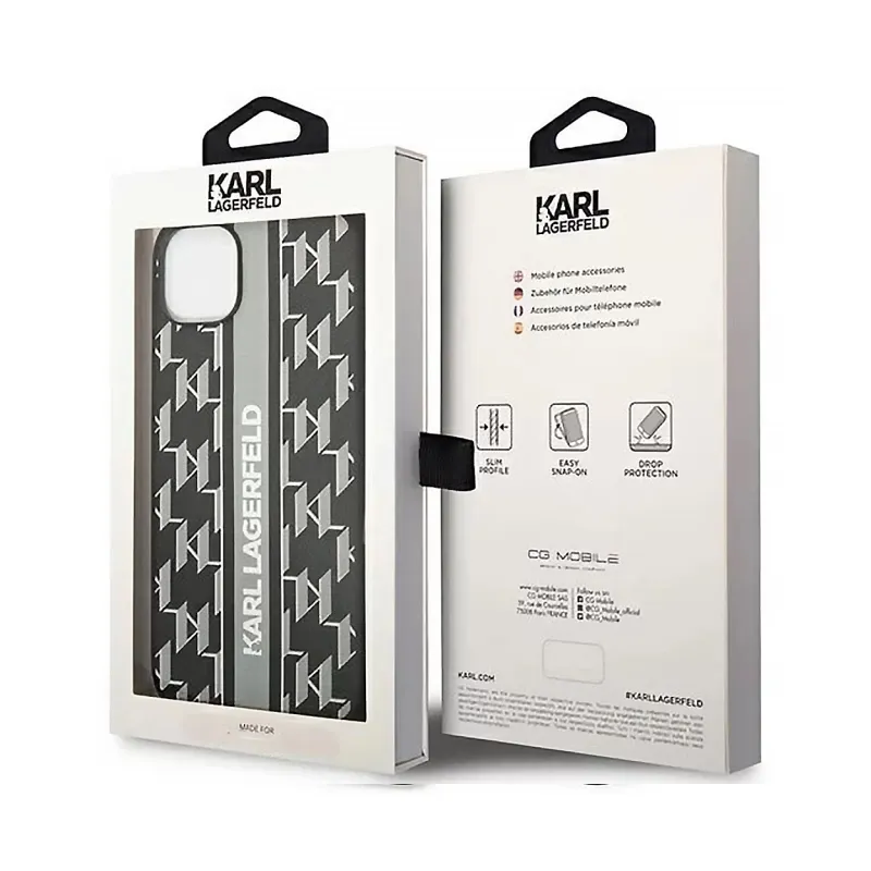 Maska Karl Lagerfeld Hc Monogram stripe za iPhone 14 6.1 siva (KLHCP14SPGKLSKG)