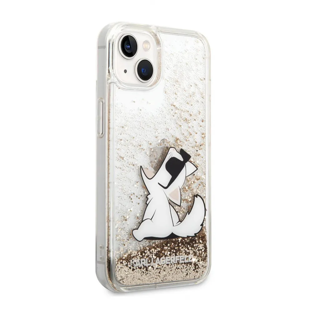 Maska Karl Lagerfeld Hc Liquid Glitter Choupette za iPhone 14 6.1 zlatna (KLHCP14SGCFD)