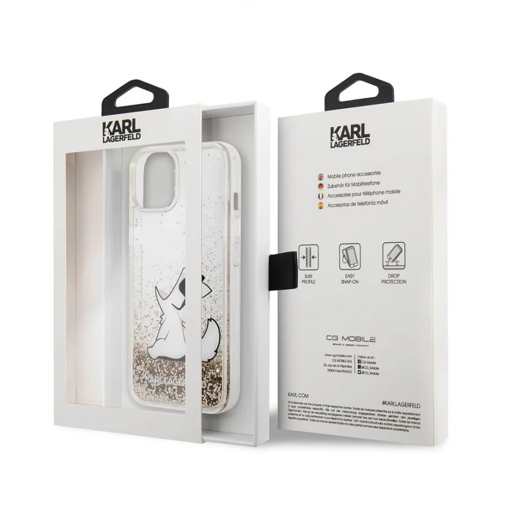 Maska Karl Lagerfeld Hc Liquid Glitter Choupette za iPhone 14 6.1 zlatna (KLHCP14SGCFD)