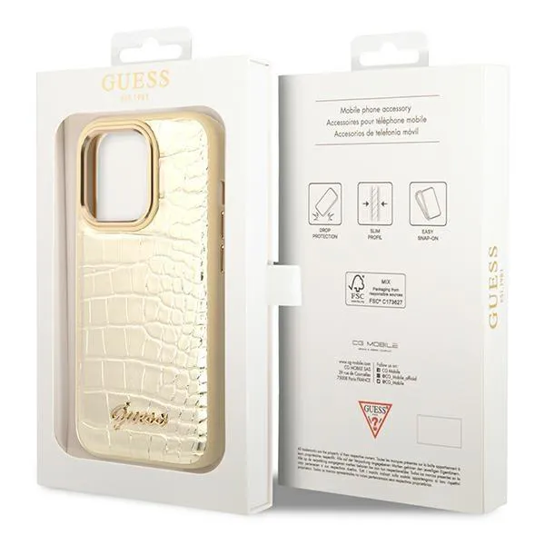 Maska Guess Hc PU Croco Metal Outline za iPhone 14 Pro 6.1 zlatna (GUHCP14LHGCRHD)