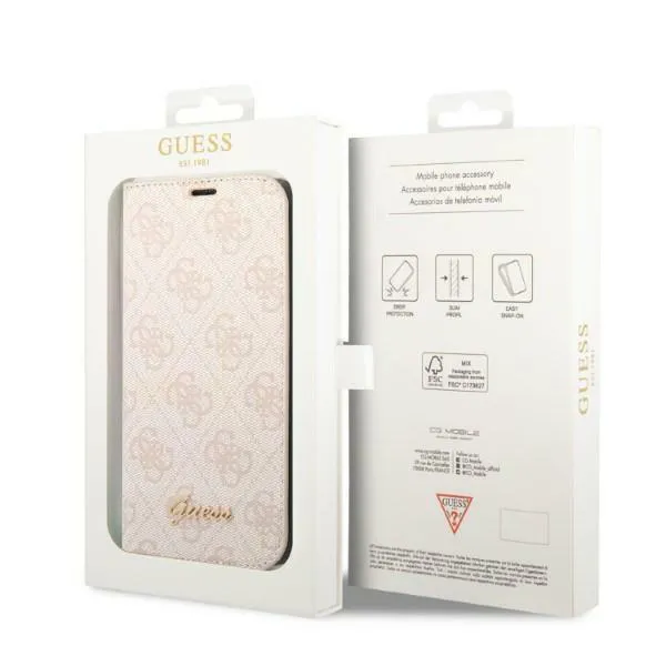 Maska Guess BT PC/TPU 4G PU Script Metal za iPhone 14 Pro 6.1 pink (GUBKP14LHG4SHP)