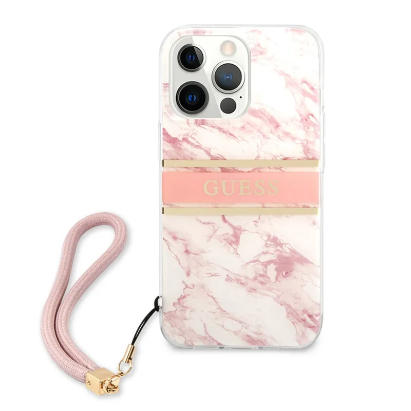 Maska Guess Marble Strap za iPhone 13 Pro 6.1 roze (GUHCP13LKMABPI)