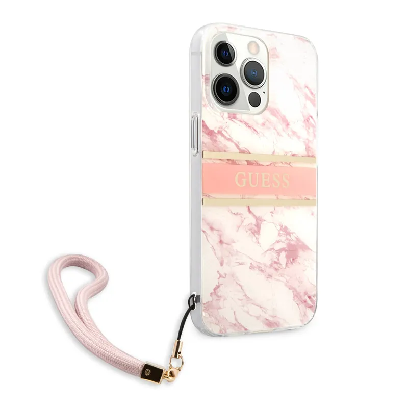 Maska Guess Marble Strap za iPhone 13 Pro 6.1 roze (GUHCP13LKMABPI)