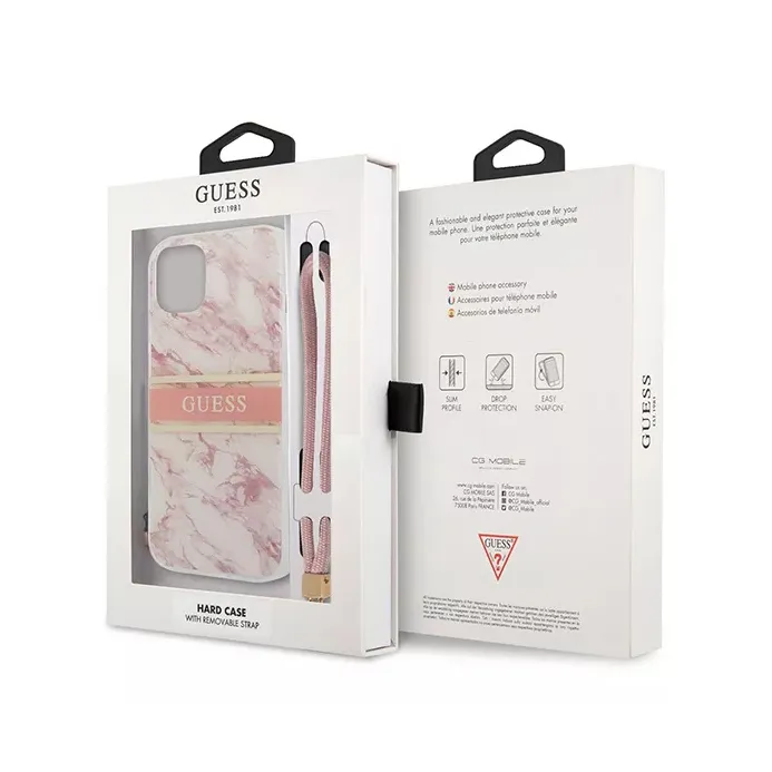 Maska Guess Marble Strap za iPhone 13 Pro 6.1 roze (GUHCP13LKMABPI)