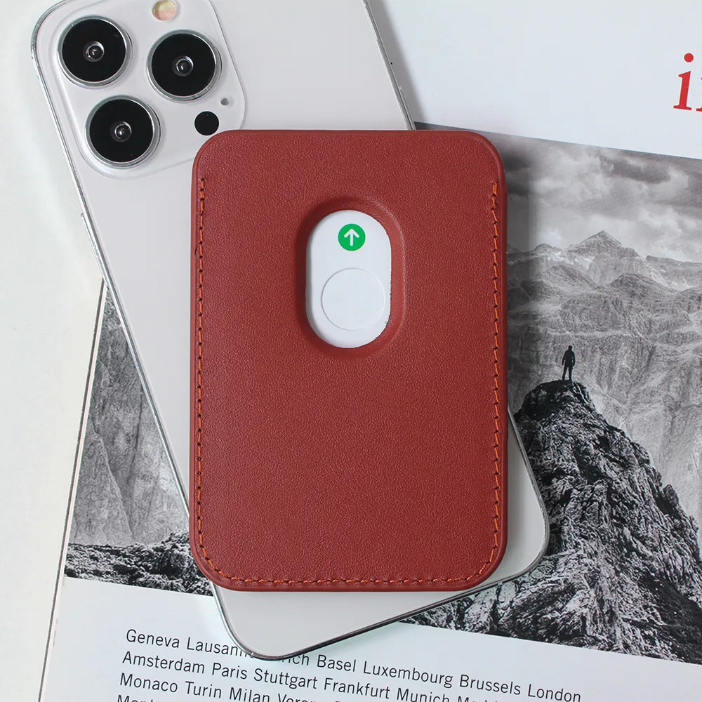 Maska Leather Magsafe Pocket za iPhone 14 bordo