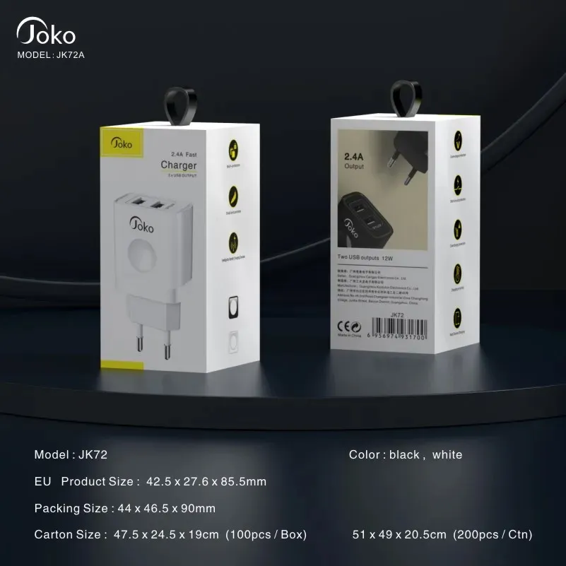 Kucni punjac KONFULON JK72, 2xUSB, 2.4A,12W, sa iPhone lightning kablom beli