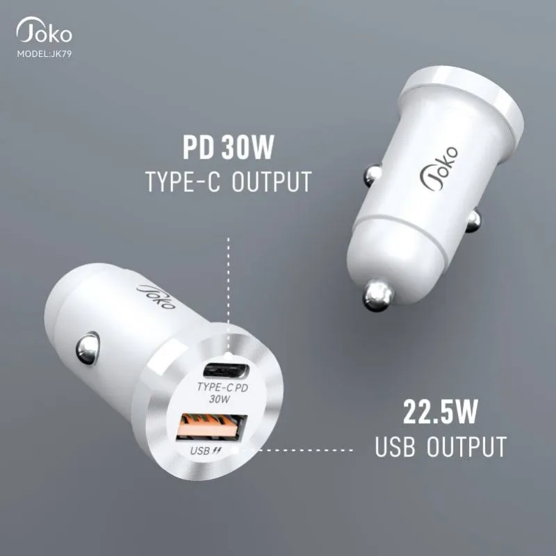 Auto punjac KONFULON JK79, 3A, QC3.0 22.5W, PD 30W crni