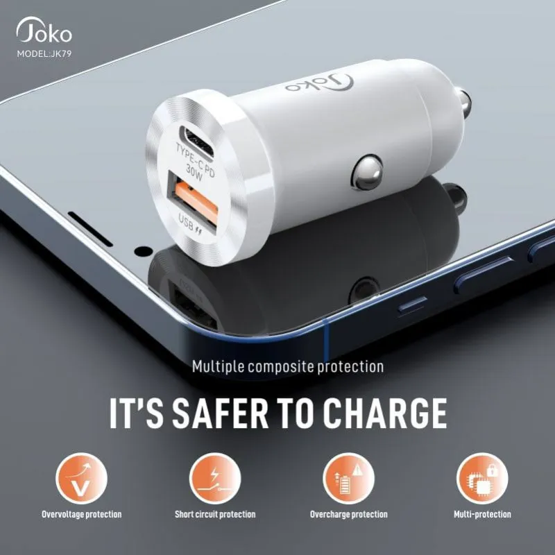 Auto punjac KONFULON JK79, 3A, QC3.0 22.5W, PD 30W crni