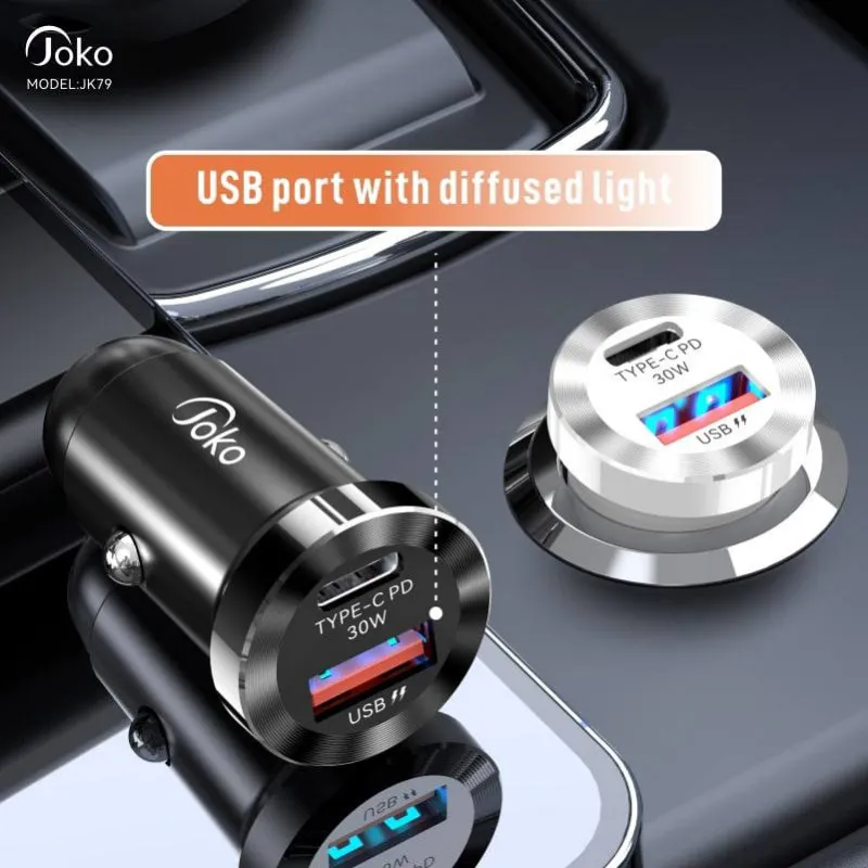 Auto punjac KONFULON JK79, 3A, QC3.0 22.5W, PD 30W crni