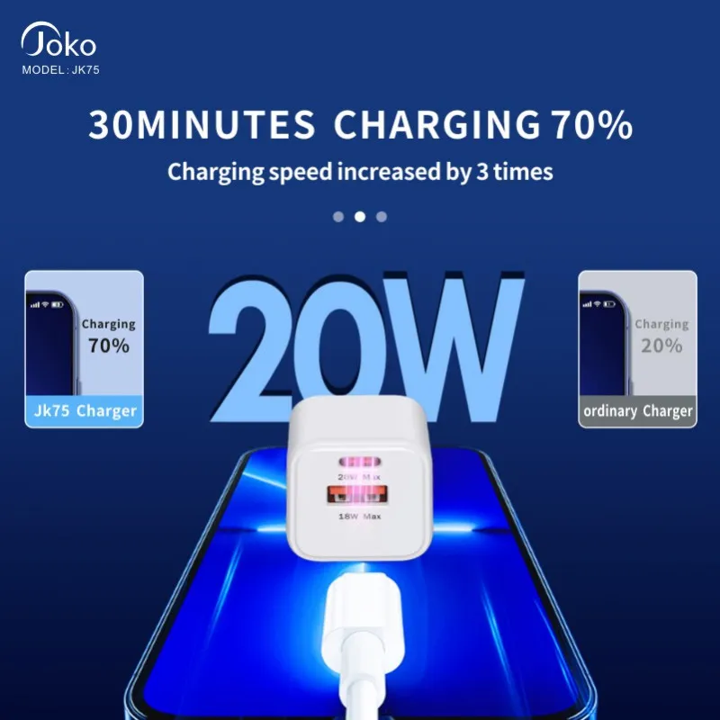 Kucni punjac KONFULON JK75, GaN, QC3.0 18W, PD 20W beli