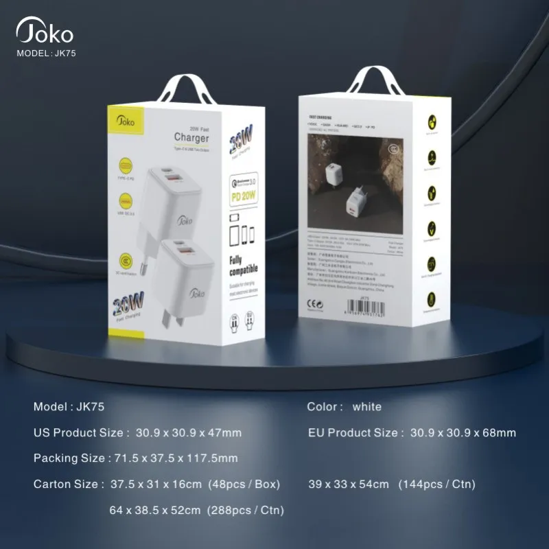 Kucni punjac KONFULON JK75, GaN, QC3.0 18W, PD 20W beli