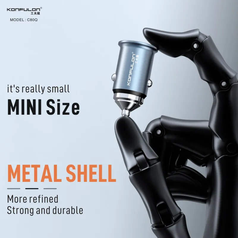 Auto punjac KONFULON C80Q, 3.6A, QC3.0 22.5W, PD 30W sivi