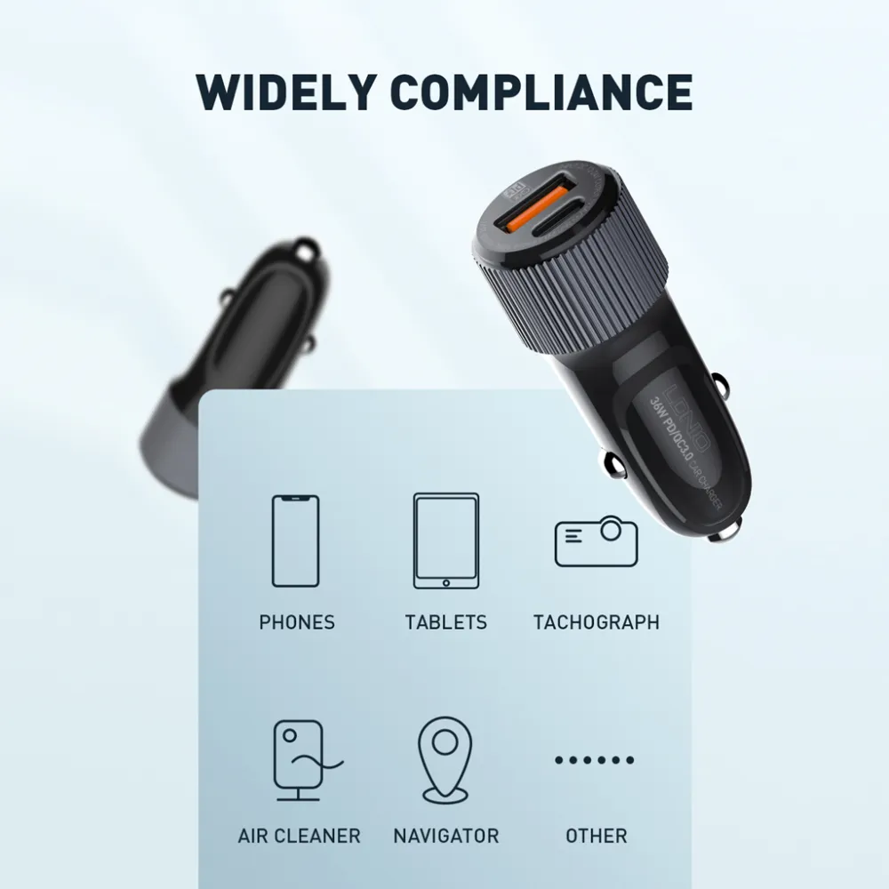 Auto punjac LDNIO C510Q PD/QC3.0 36W sa Type C na Type C kablom