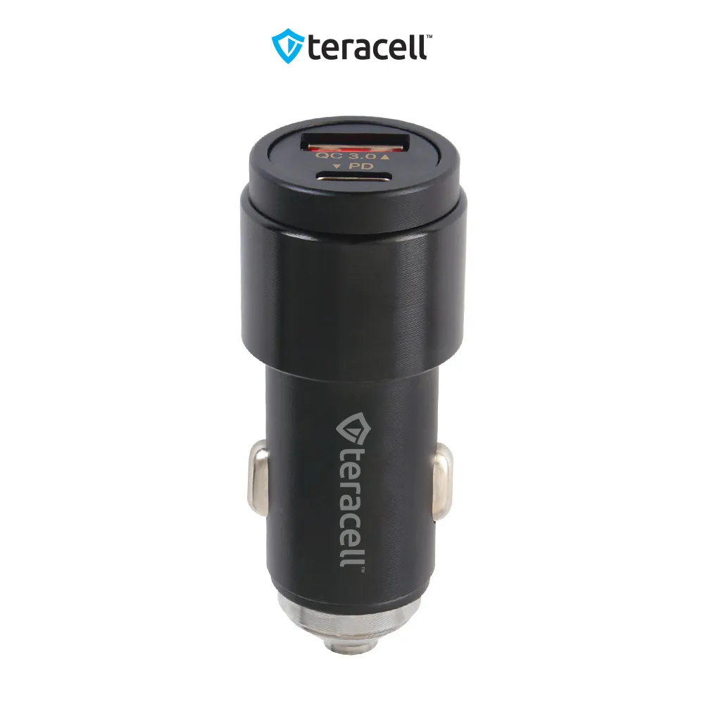 Auto punjac Teracell Evolution TC-11 PD 22.5W + USB QC3.0 20W, 45W (total) sa PD Lightning kablom crni
