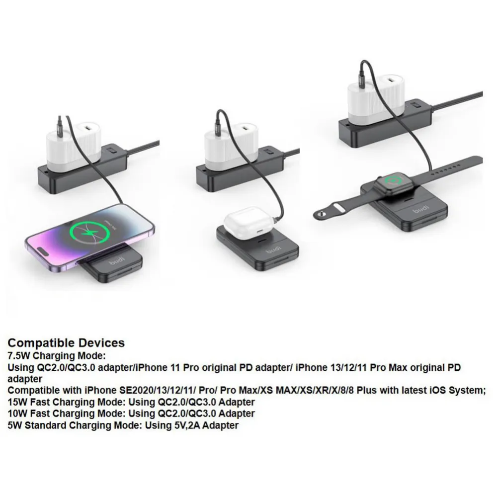 Multifunkcionalni box wireless punjac Budi Magsafe 15W 14 u 1 crni