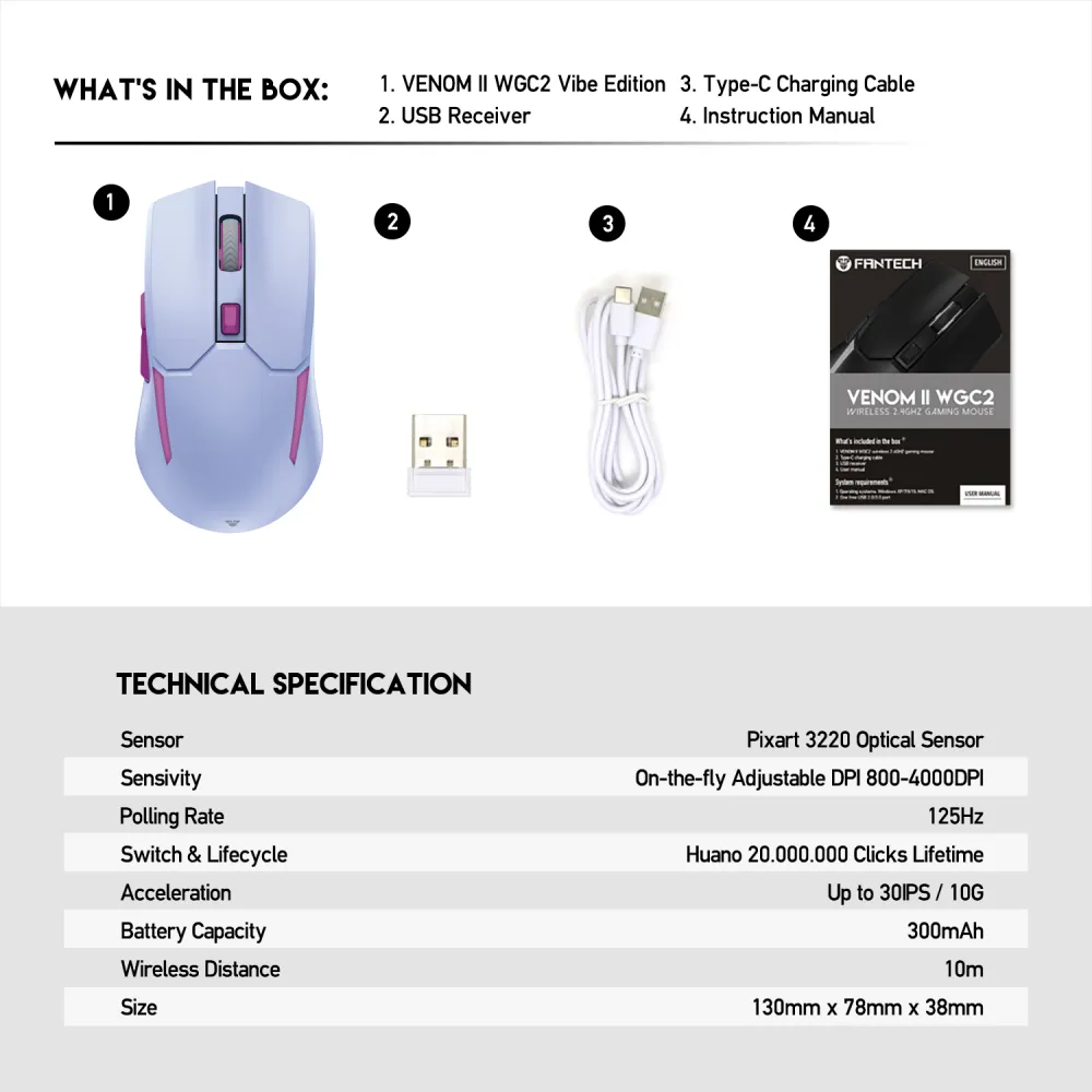 Mis Wireless Gaming Fantech WGC2 Venom II ljubicasti