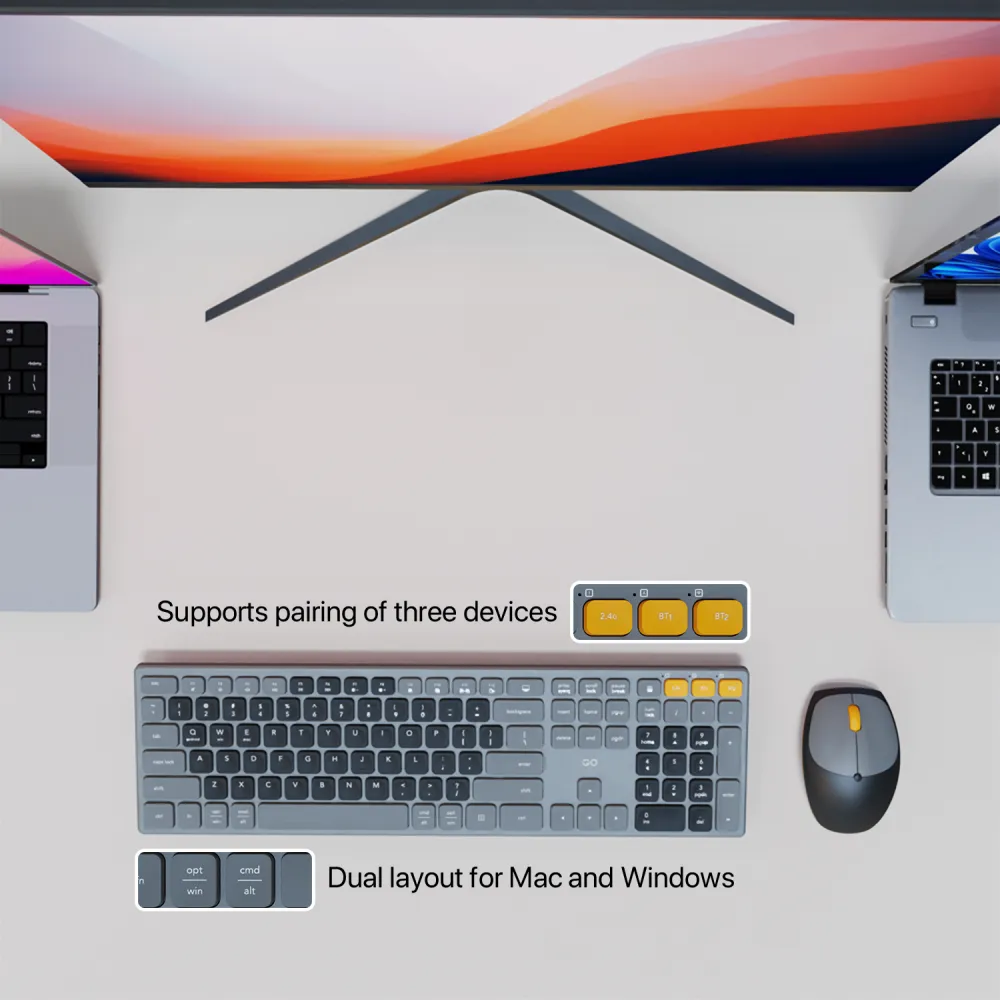 Combo mis tastatura wireless Fantech WK-895 sivi