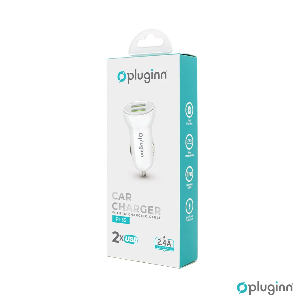 Auto punjac Pluginn PI-35 2xUSB, 2.4A beli