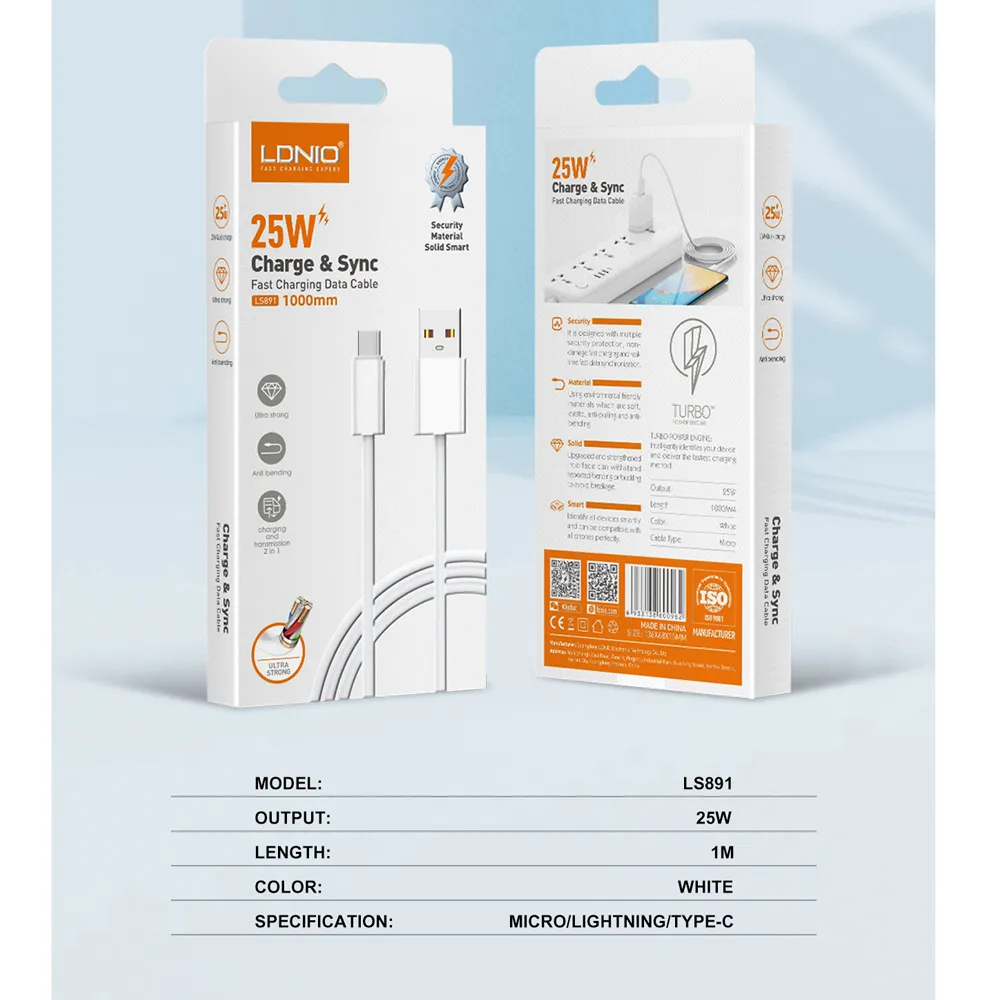 Data kabl LDNIO LS891 25W Fast iPhone lightning beli 1m