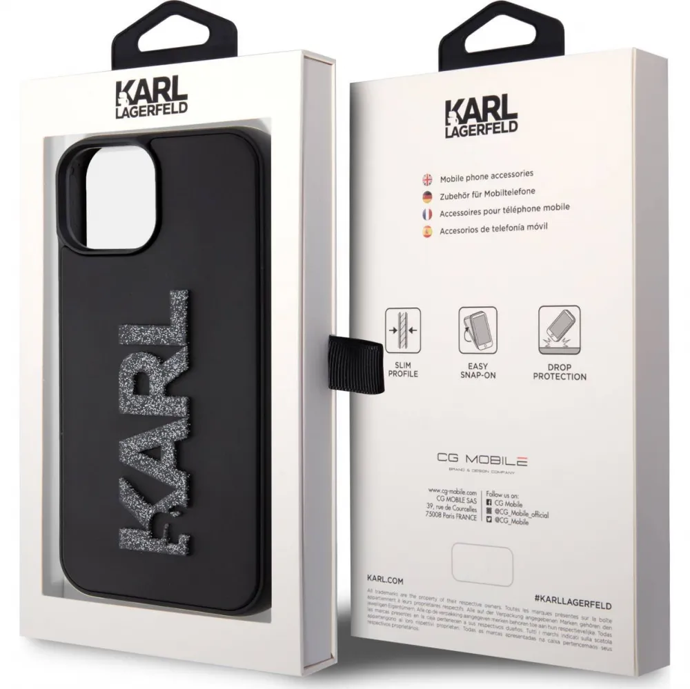 Maska Karl Lagerfeld Hc 3D Logo Glitter za iPhone 15 6.1 crna (KLHCP15S3DMBKCK)