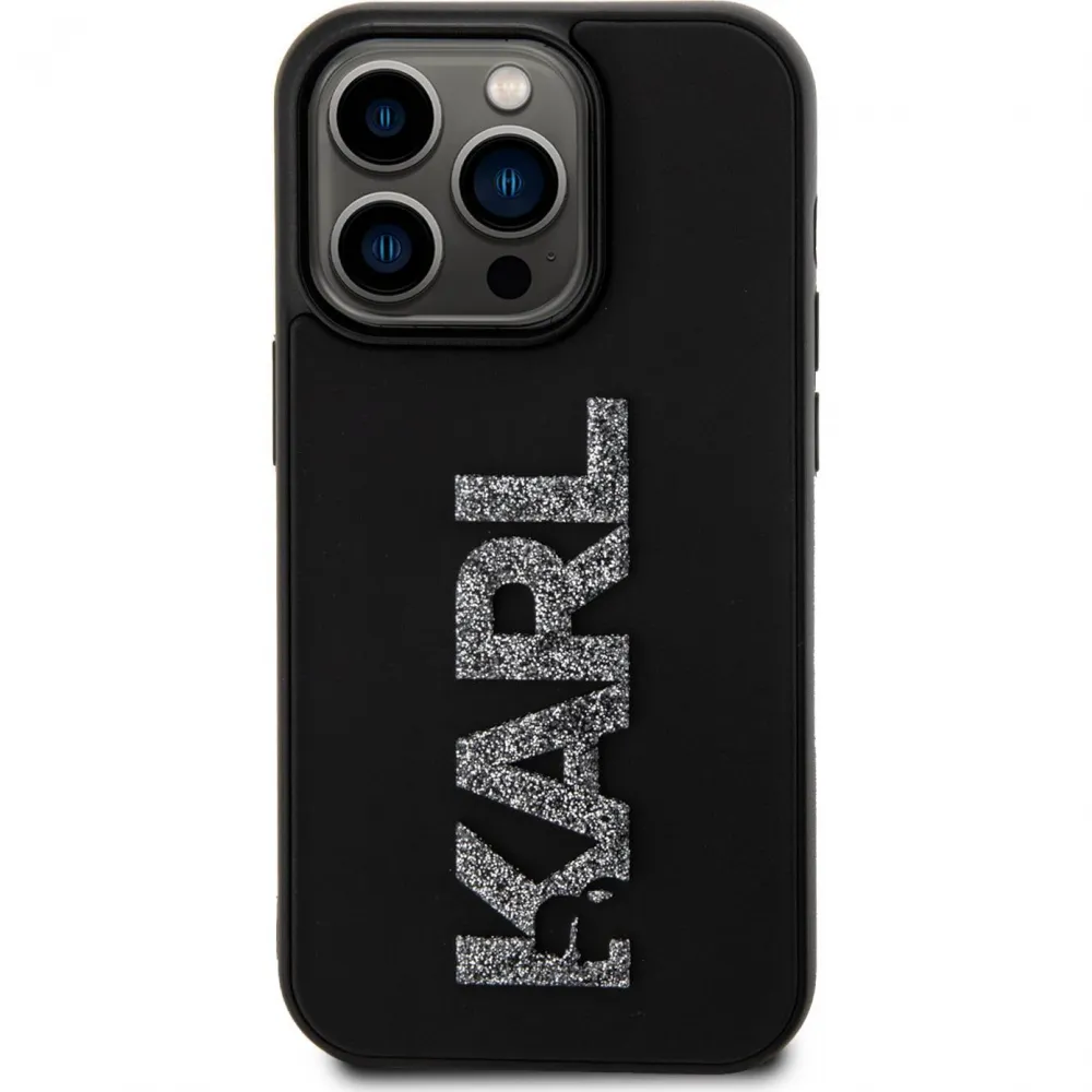Maska Karl Lagerfeld Hc 3D Logo Glitter za iPhone 15 Pro 6.1 crna (KLHCP15L3DMBKCK)