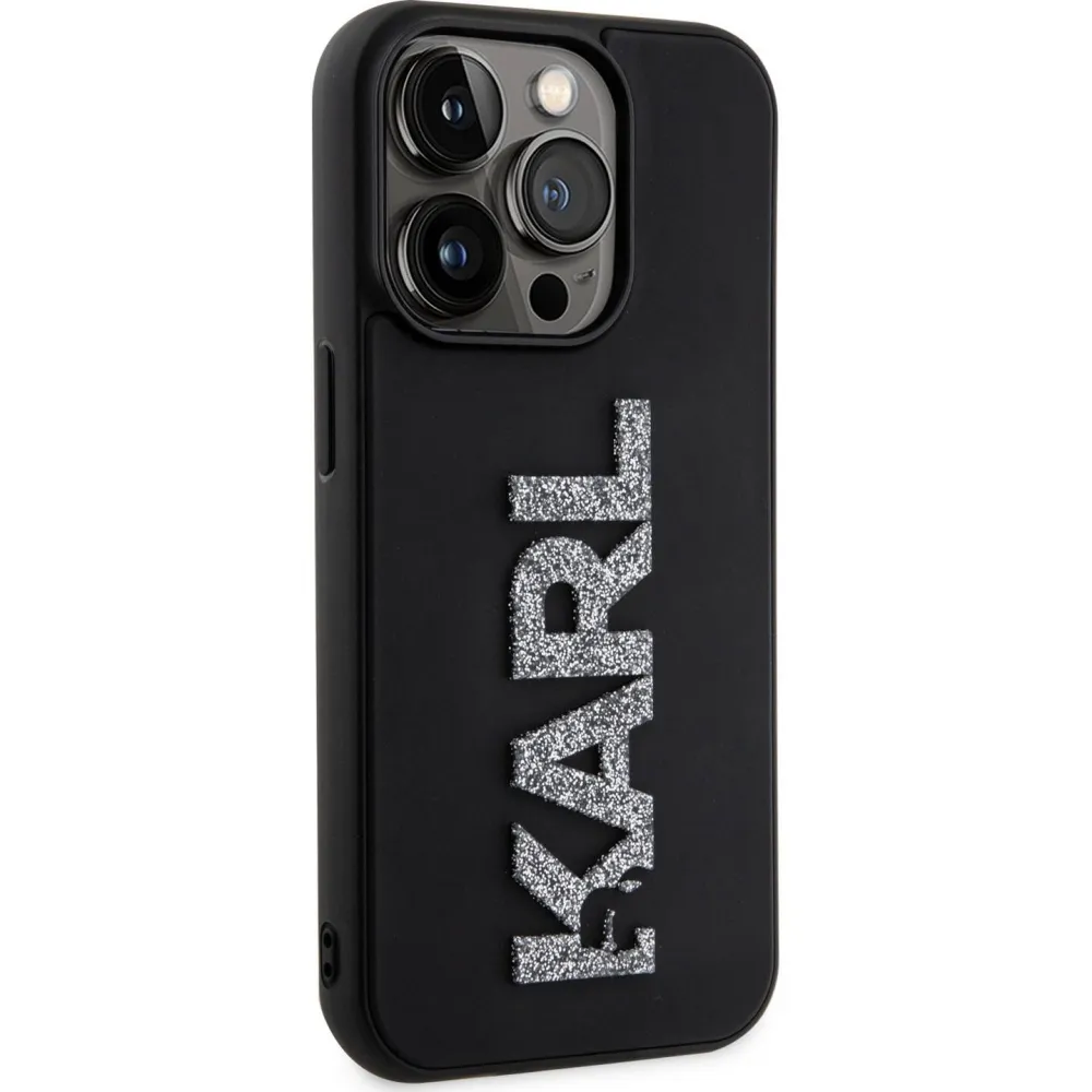 Maska Karl Lagerfeld Hc 3D Logo Glitter za iPhone 15 Pro 6.1 crna (KLHCP15L3DMBKCK)