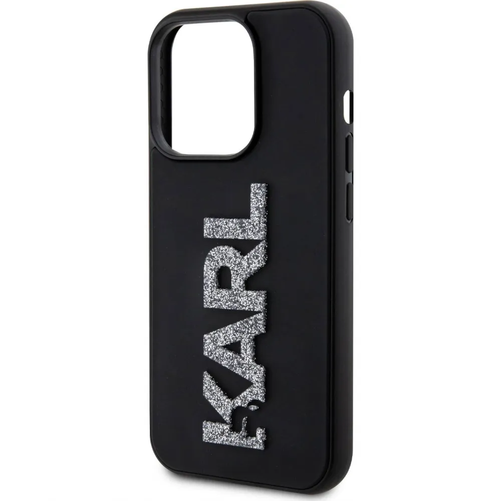 Maska Karl Lagerfeld Hc 3D Logo Glitter za iPhone 15 Pro 6.1 crna (KLHCP15L3DMBKCK)