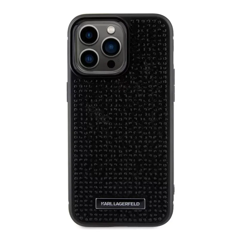 Maska Karl Lagerfeld Hc Rhinestone Metal Plate Logo za iPhone 15 6.1 crna (KLHCP15SHDSPLK)