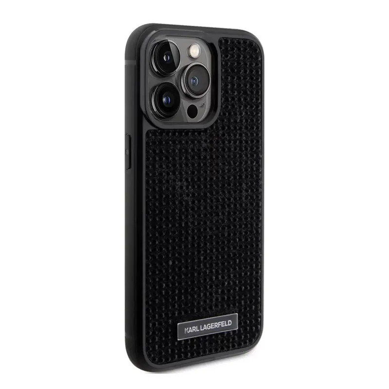 Maska Karl Lagerfeld Hc Rhinestone Metal Plate Logo za iPhone 15 6.1 crna (KLHCP15SHDSPLK)
