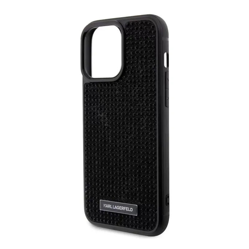 Maska Karl Lagerfeld Hc Rhinestone Metal Plate Logo za iPhone 15 6.1 crna (KLHCP15SHDSPLK)